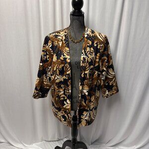 Alfred Dunner Womens Open-Front Blazer Size 16W Brown Blue Floral Sequin Jacket